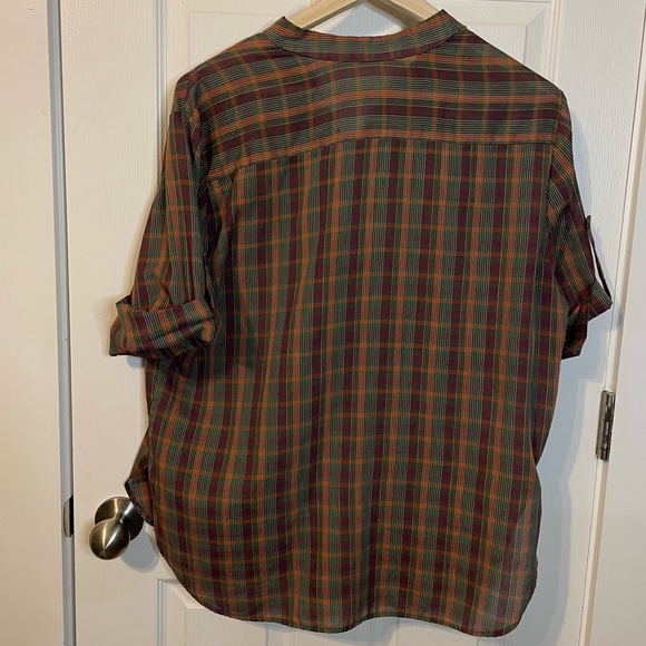 VTG 70s 80s lightweight plaid blouse w/ 1/2 sleeves & mandarin collar sz XL (?) - Picture 6 of 7